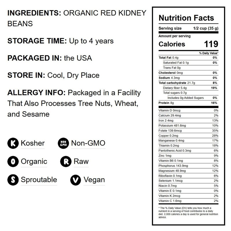 Organic Red Kidney Beans — Non-GMO, Dry, Raw, Sproutable, Vegan, Kosher, Bulk gallery
