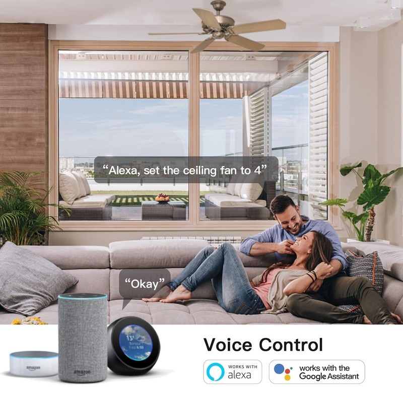 Smart Ceiling Fan Switch 2pk, Alexa Voice Control, 4 Speed Wall Mount, No Hub gallery