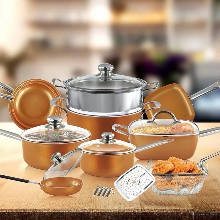 Simple & Co Oven Safe 20 Pieces Copper Infused Ceramic Nonstick Cookware Set gallery
