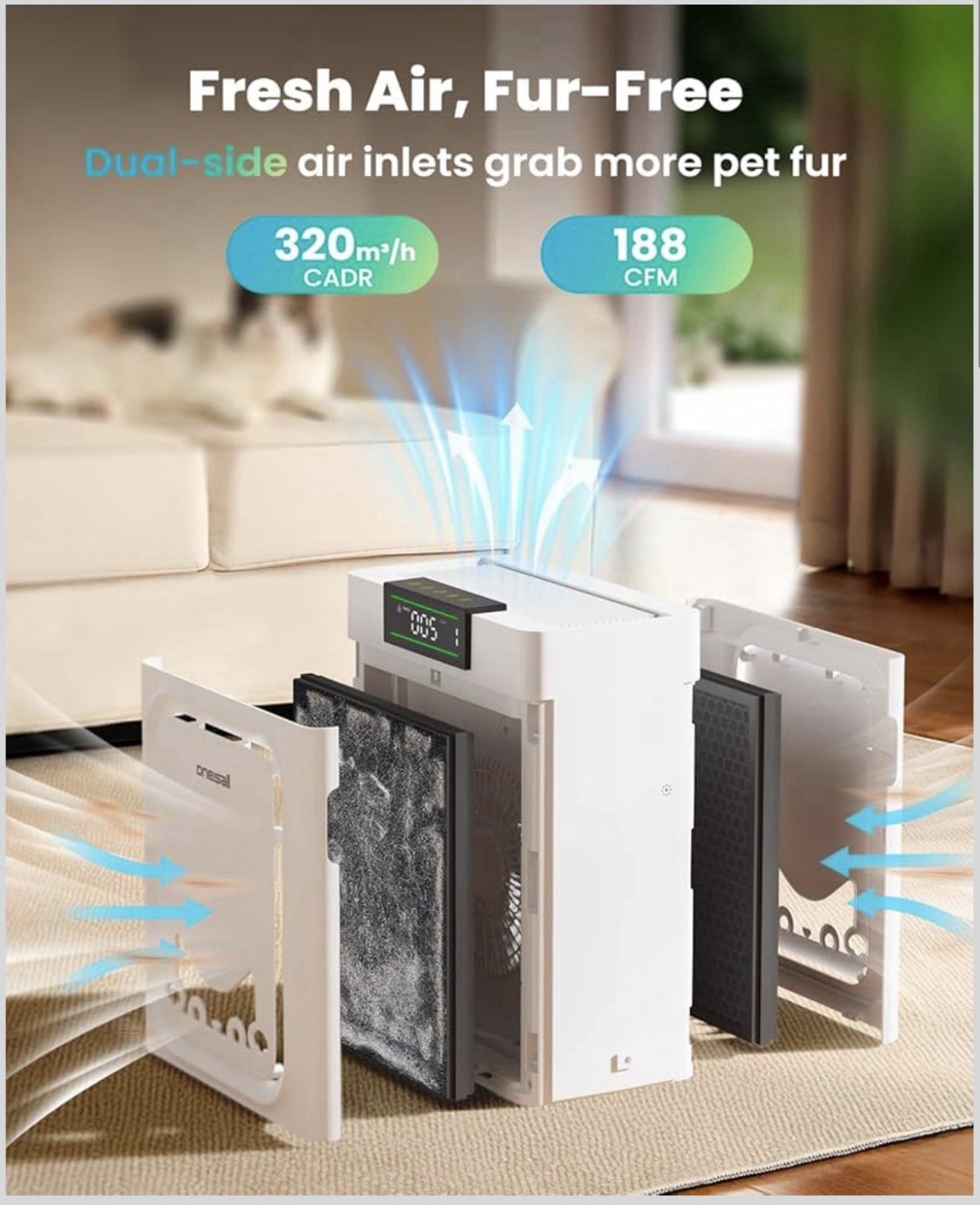 Air Purifiers for Home Pets with Double-Sided HEPA Washable Filters,Large Roo... gallery
