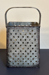 Galvanized Metal Grater Planter, Basket Utensil holder 10x6x4″ Rustic Farmhouse