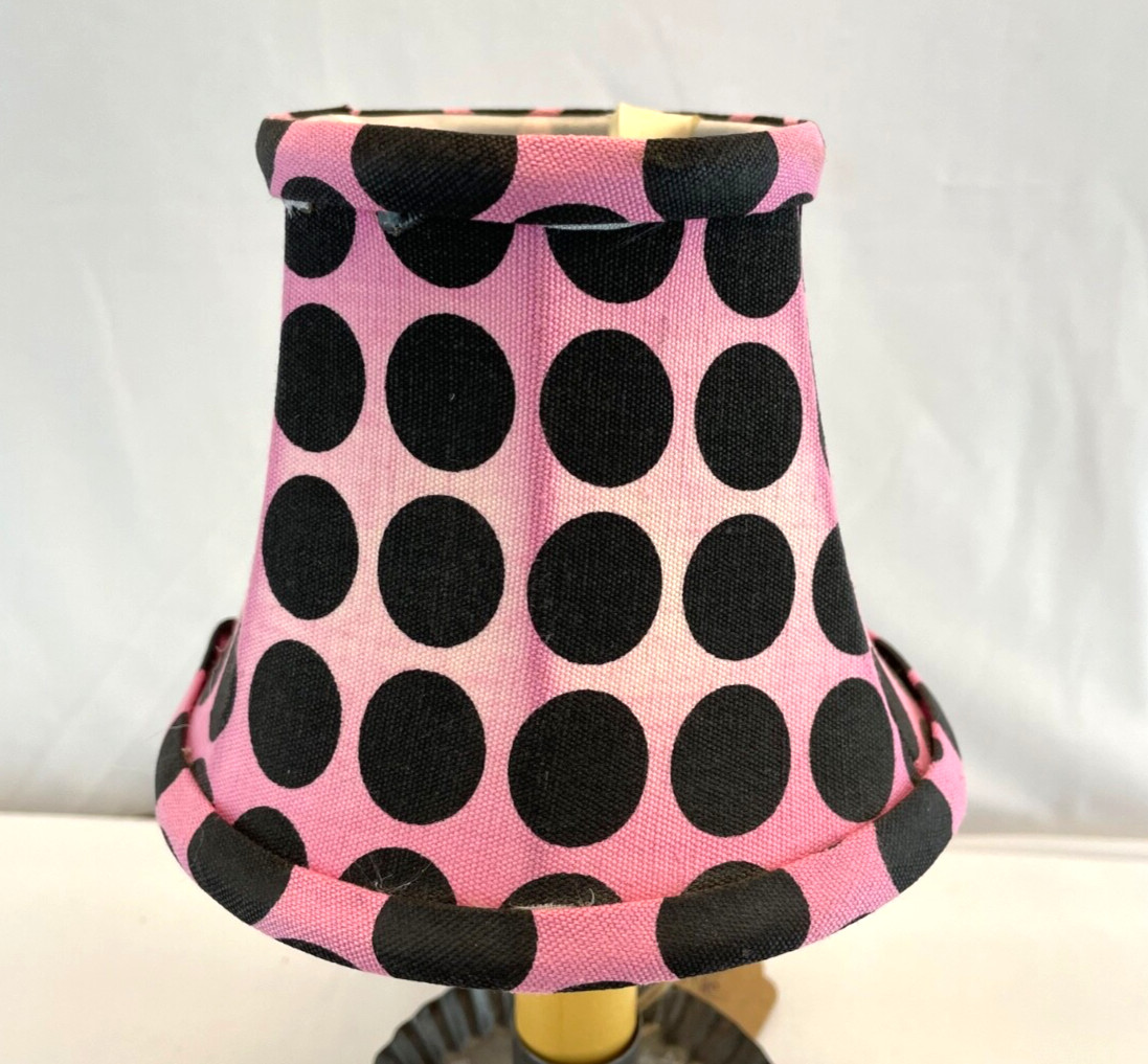 Pink & Black Polka Dot Print Clip On Lamp Shade 4" Tall gallery
