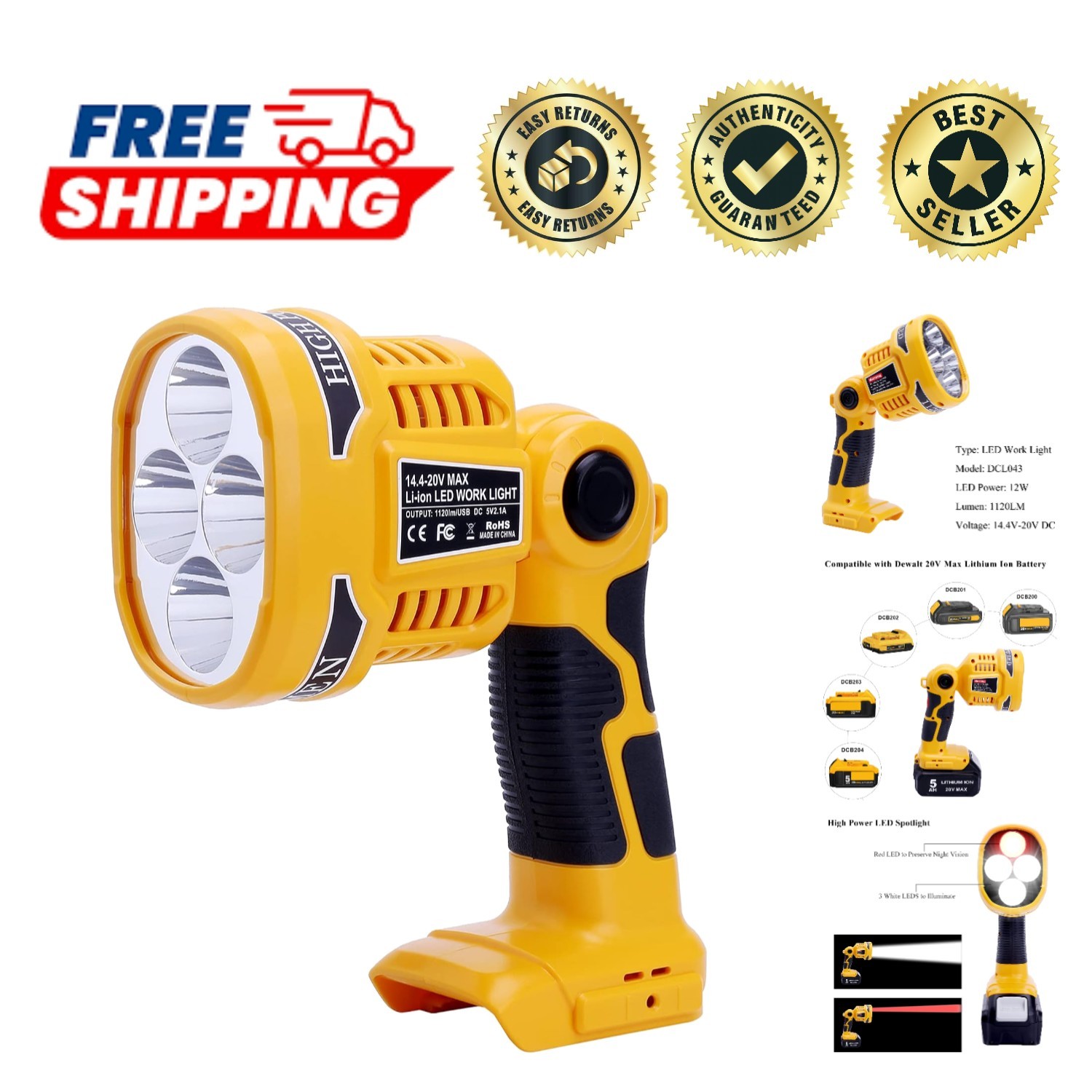Super Bright 20V Jobsite LED Work Light - 90° Pivoting and Emergency USB Charge gallery