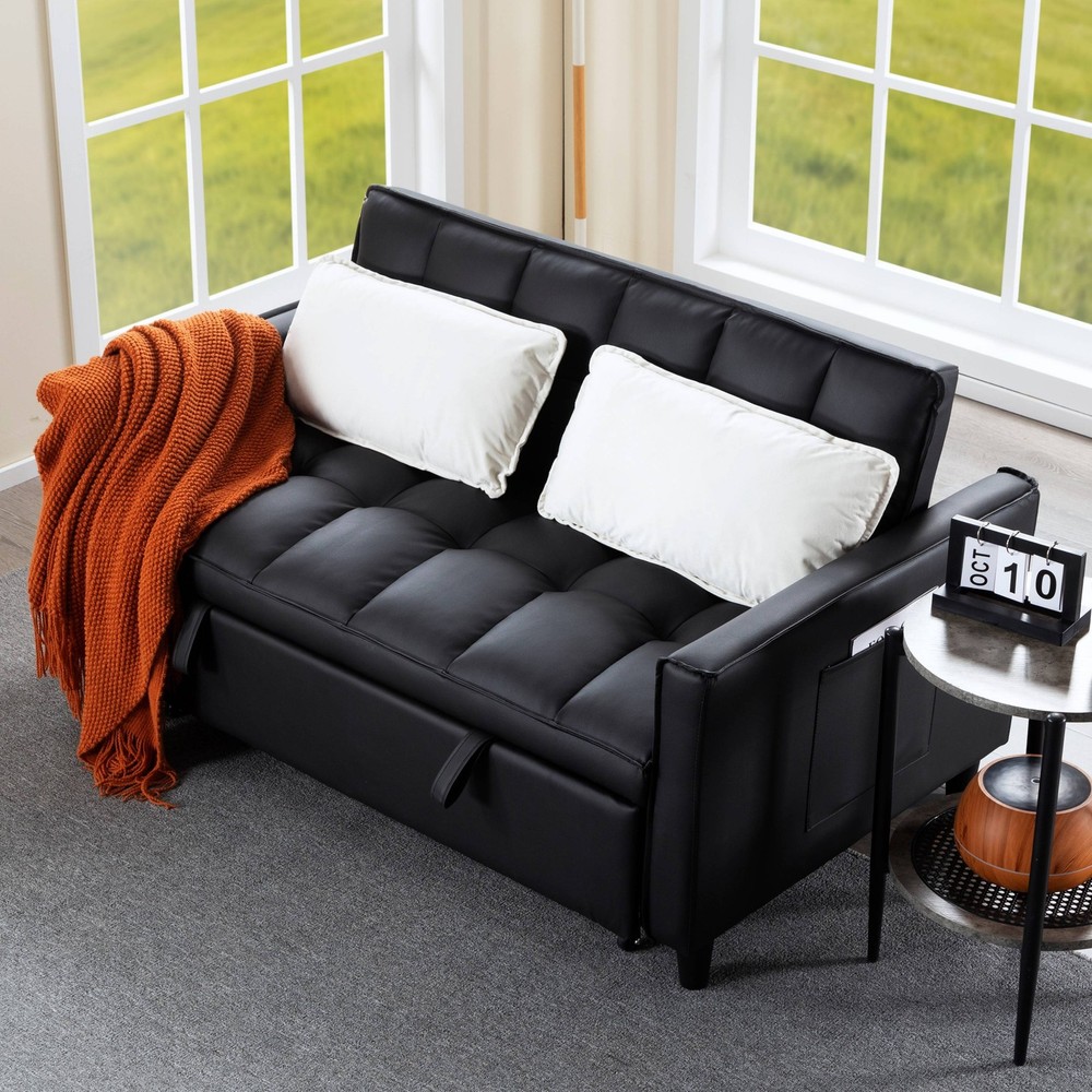 Convertible Sleeper Sofa Bed Loveseat Twin Pull-Out Velvet Storage Side Pocket
