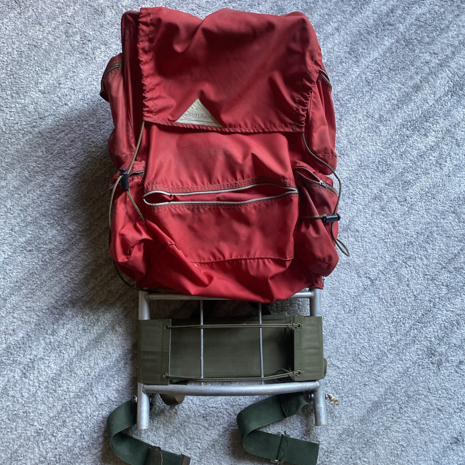 Vintage KELTY External Frame Hiking Backpack Multi Pocket Red -- Flaws **READ**