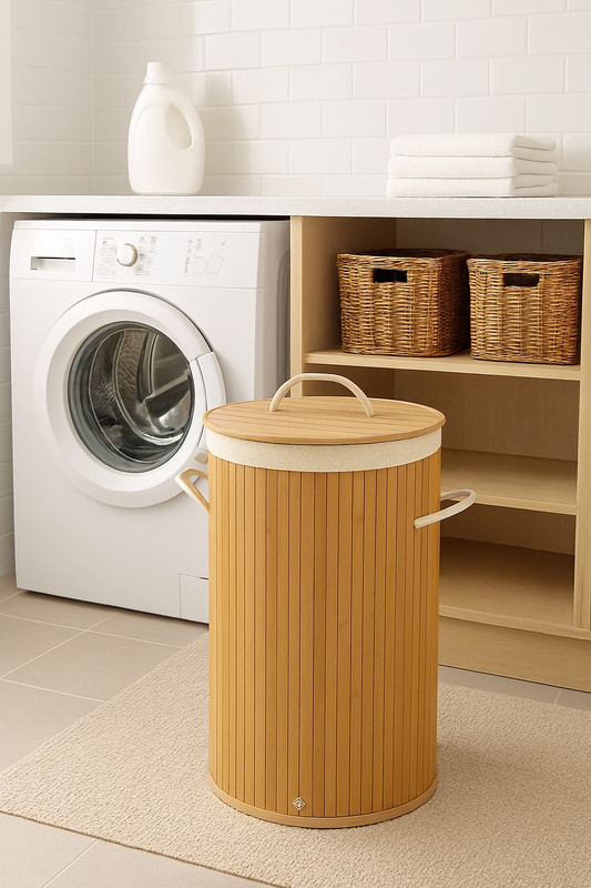 Natural Bamboo Foldable Laundry Basket Hamper gallery