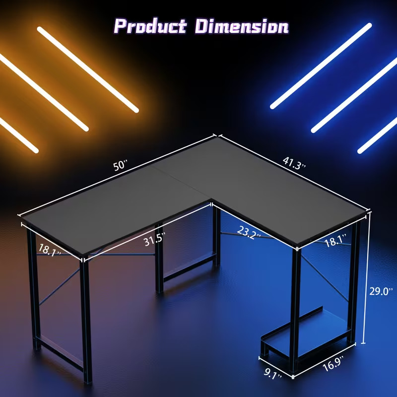 L Shaped Gaming Desk - 50 Inch Corner Computer Table for Home Office & Study gallery