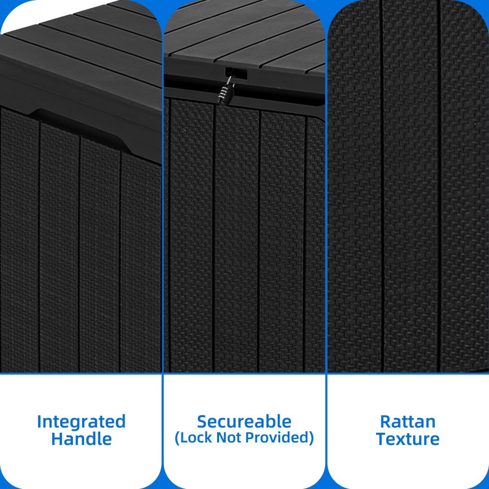 30 Gallon Rattan Resin Deck Box,Weather Resistant Lockable Outdoor Storage Box gallery