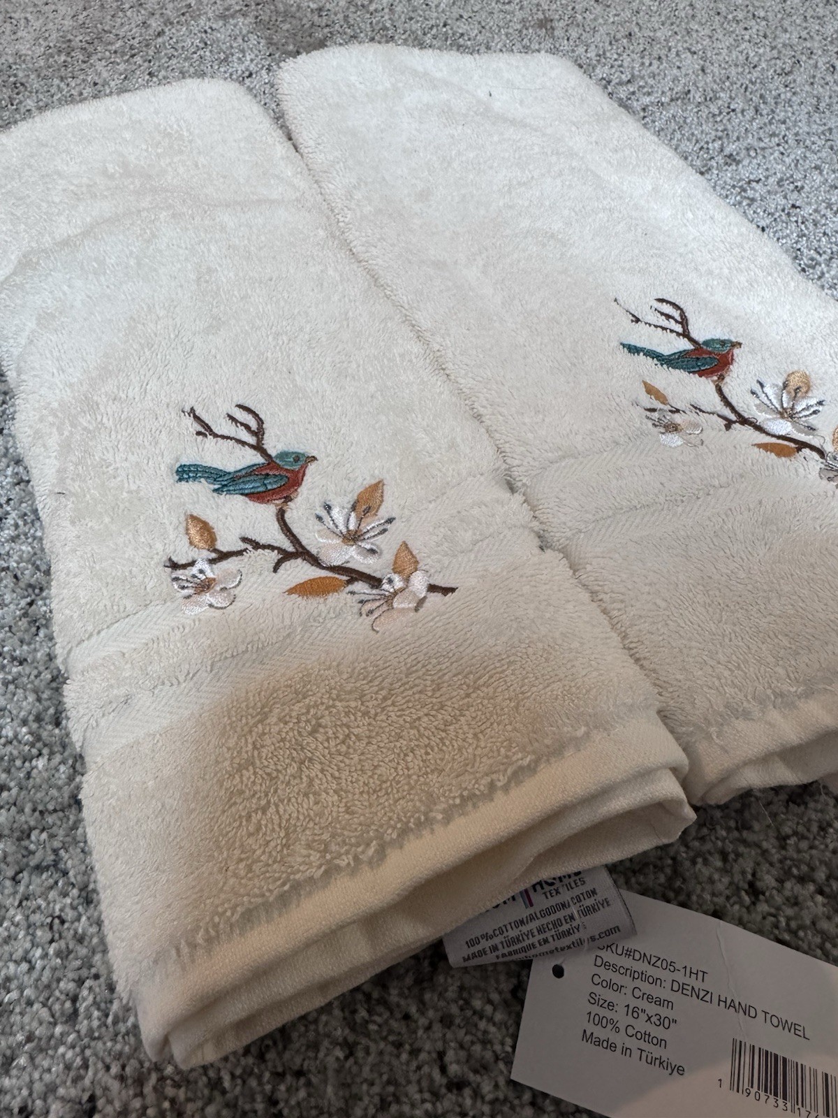 Linum Home Textiles Embroidered Bird Hand Towels, Cream 100% Cotton 2pc 16x30 gallery