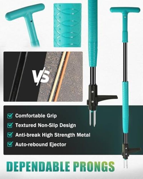 39" Weed Pulling Tool, 3-Claw Detachable Weed T-shaped Handle Common Teal gallery