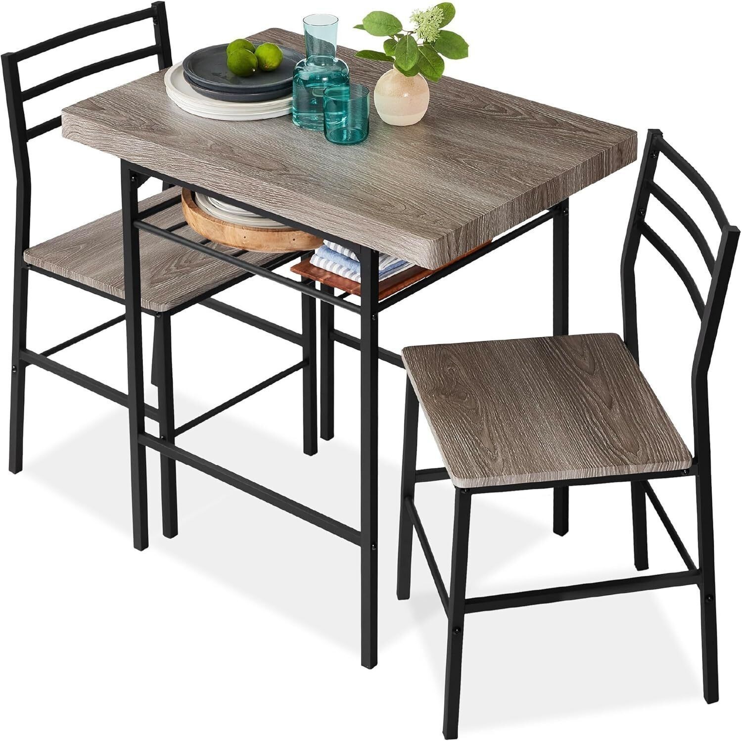 3-Piece Modern Dining Set Built-in Storage Rack Dinette for Kitchen Dining Room gallery