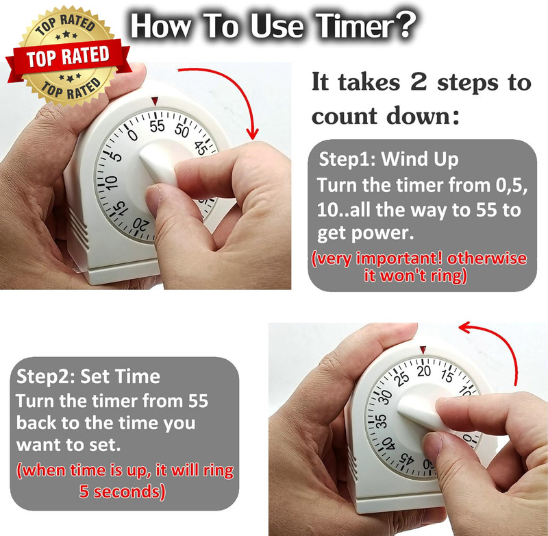 60 Minute Wind up Timer, Visual Mechanical Timer with Loud Alarm Manual Countdow gallery