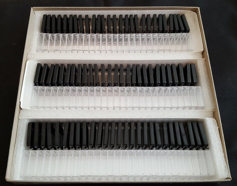 B.J. Plastic Molding Co. Rigid Plastic Boxes with Hinged Snap Covers. Lot of 81. gallery