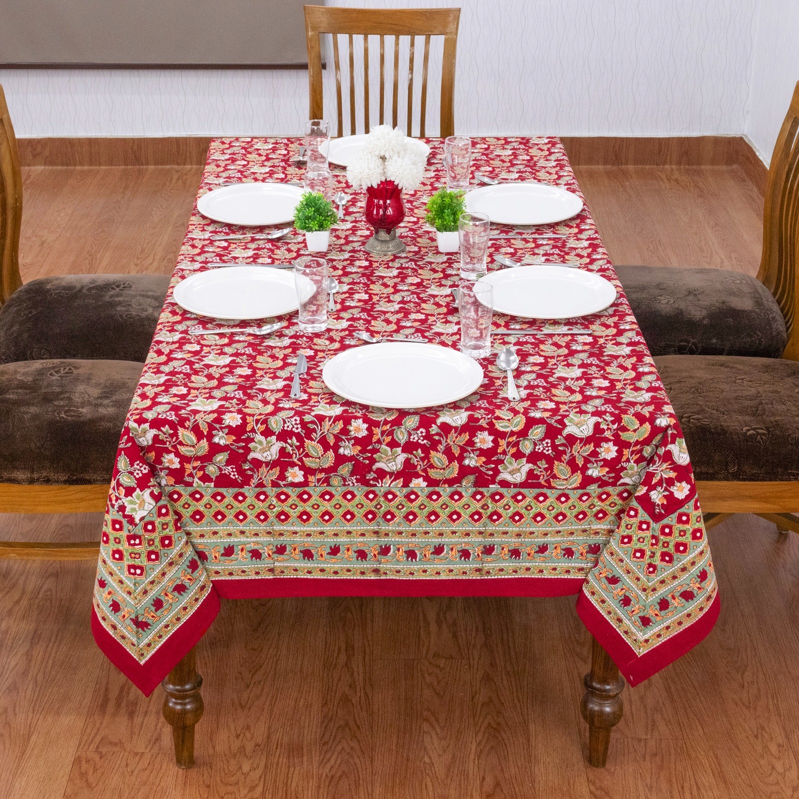 Floral Block Print Cotton Tablecloth Rectangle Sqaure Table Linen Gift for Birth gallery