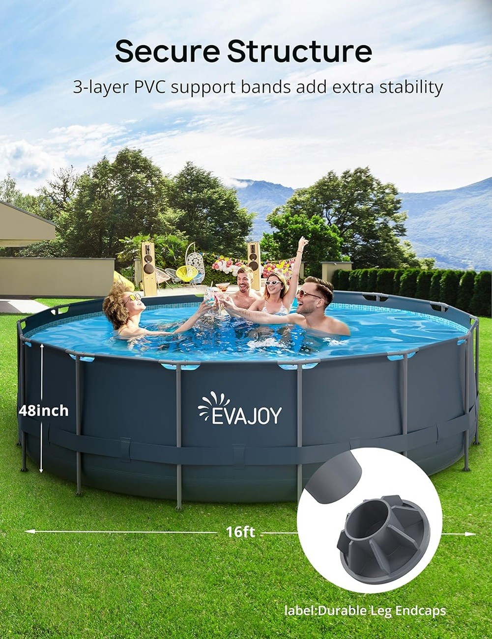 EVAJOY 16ft X 48in Metal Frame Round Swimming Pool Set with 2000GPH Sand Filter gallery