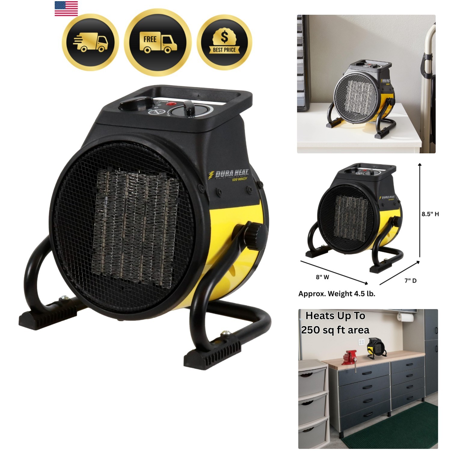 Electric Forced Air Heater with Pivoting Base 5,120 BTU, Yellow gallery