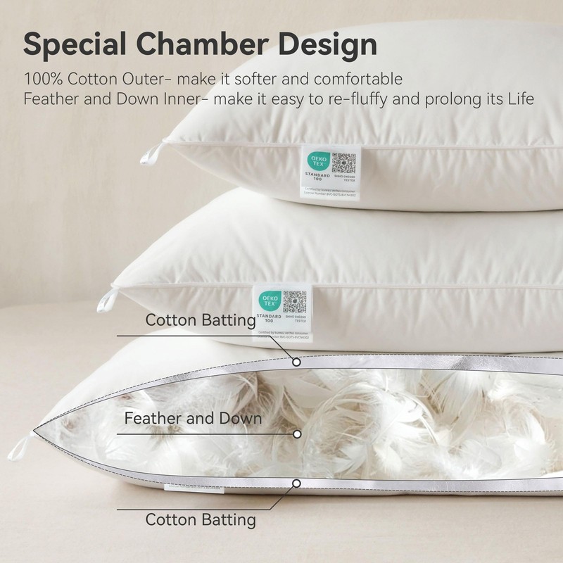 Saisier Goose Feather Down Pillows Standard Size Set of 1, Soft Pillows with ... gallery