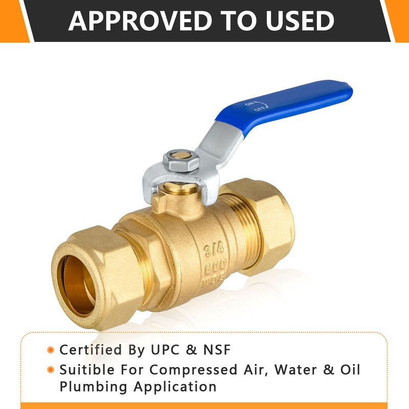 Efield1/2" or 3/4 Inch Compression Full Port Brass Ball Valve 600WOG Lead Free gallery