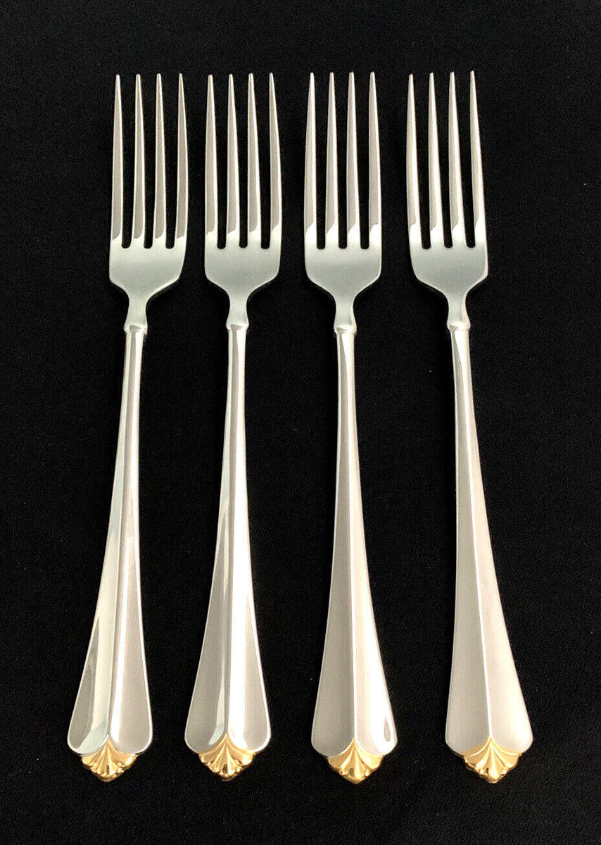 ONEIDA Stainless GOLDEN JUILLIARD Set Of 4 DINNER FORKS 8" Heirloom Cube gallery