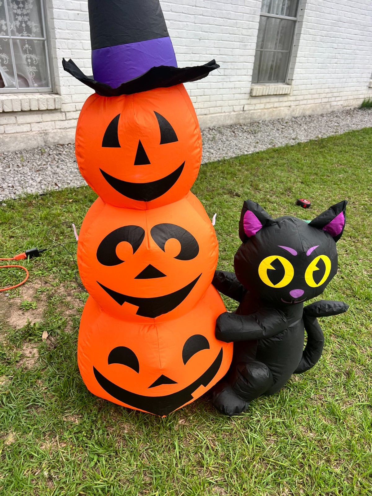 Halloween Inflatable Pumpkins Black Cat Witch Hat Yard Decor 53in gallery