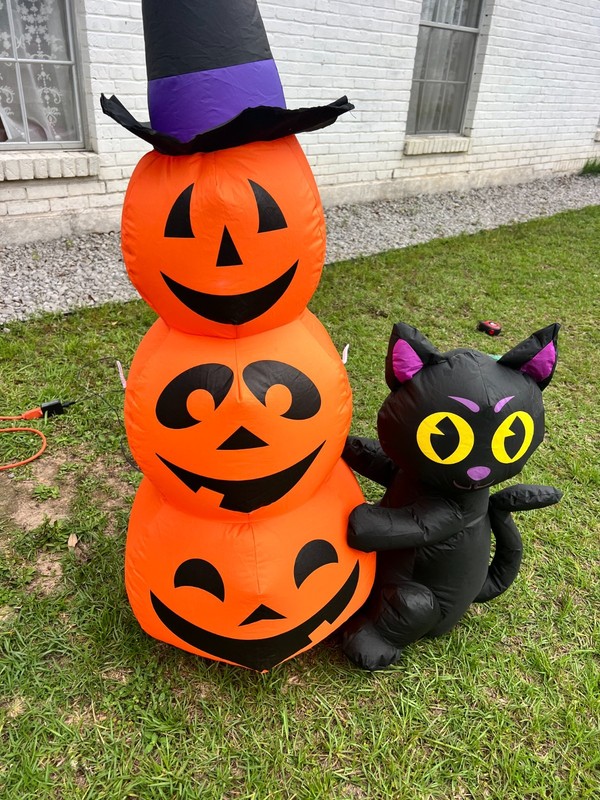 Halloween Inflatable Pumpkins Black Cat Witch Hat Yard Decor 53in gallery