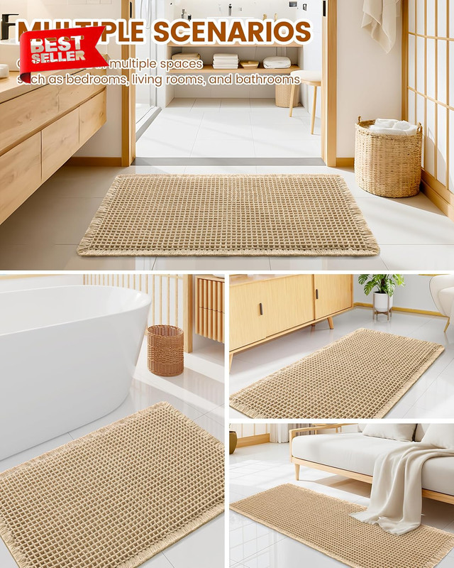 Waffle Bath Mat 30X20, Extra Soft Absorbent Bathroom Rugs, Non Slip Bath, Brown gallery