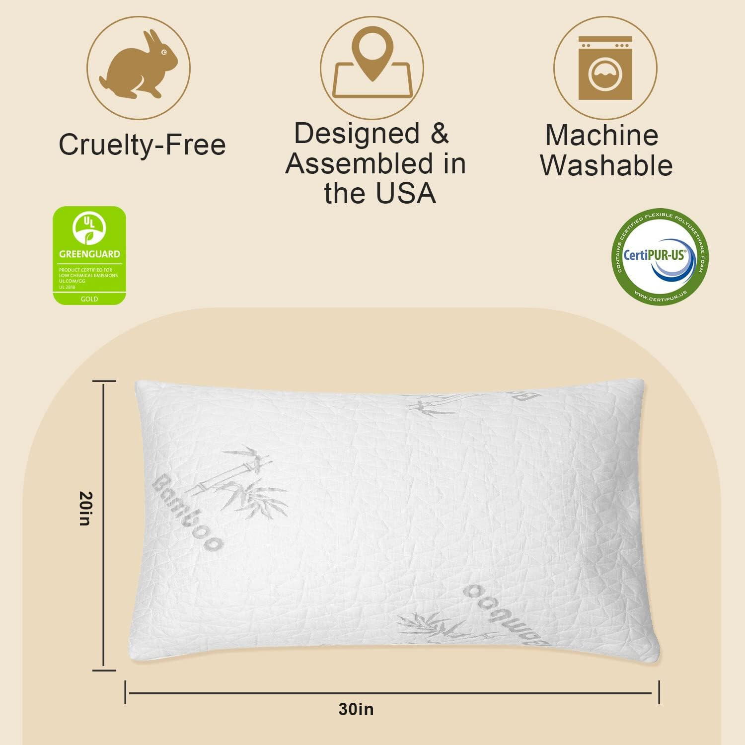 KOSMIKO Bamboo Pillow with Shredded Memory Foam Adjustable Queen Size Pack of 1 gallery