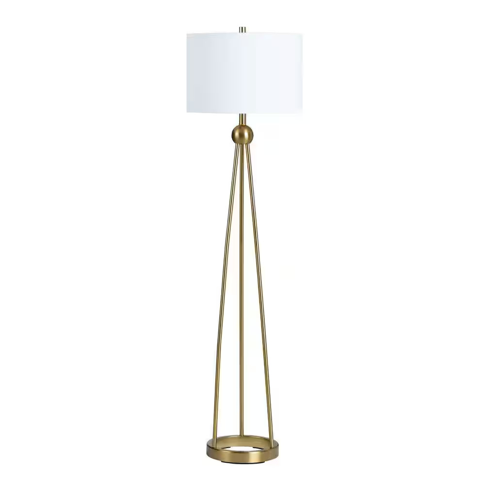 61 In. Polished Standard Floor Lamp with White Linen Shade gallery