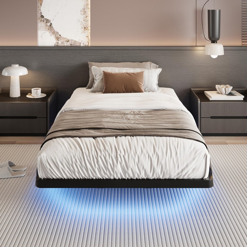 SHA CERLIN Floating Bed Frame Twin Size with Smart LED Lights and Charging St... gallery