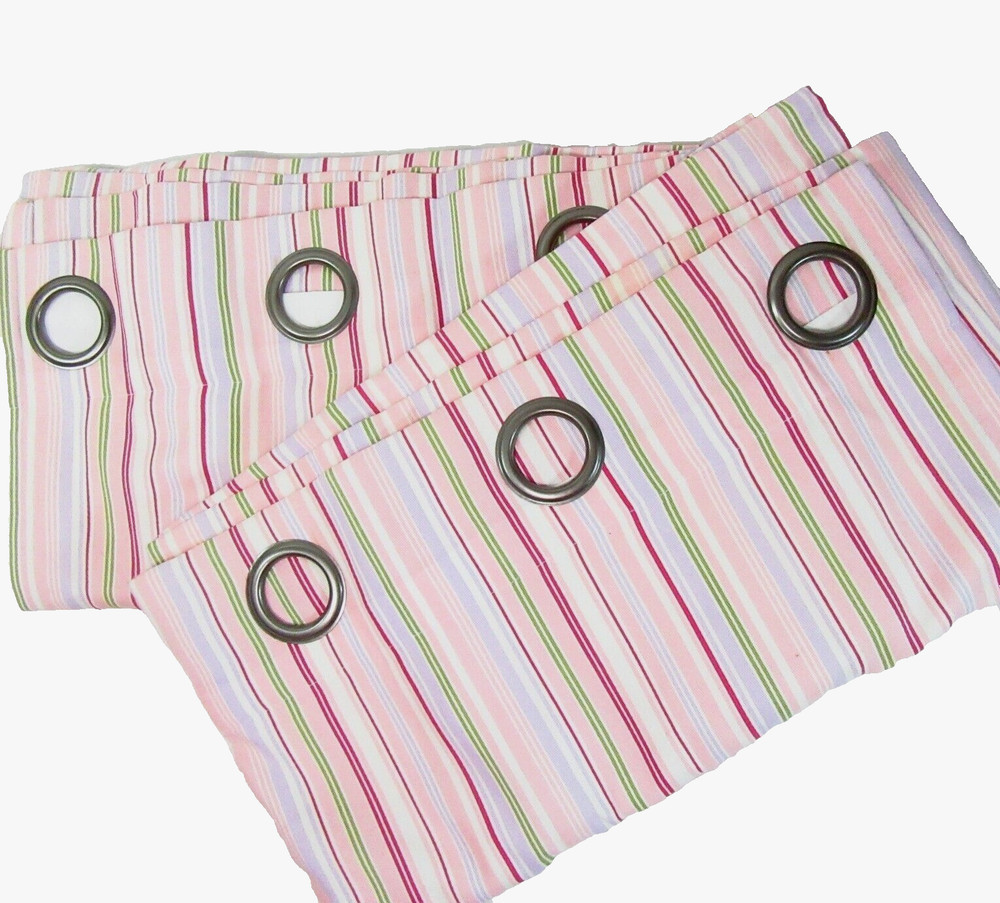JCPenney Candy Stripe Pink Multi Cotton 2pc 78 x 82 Grommet Drapery Panel Set