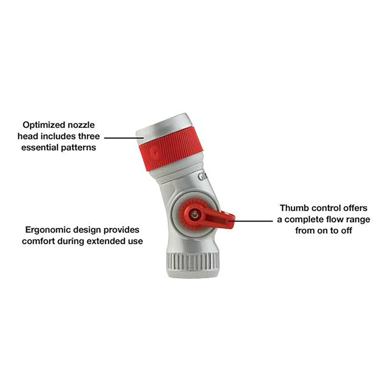 Gilmour Pro 3 Pattern Utility Hose Nozzle with Insulated Utility, Silver/Red gallery