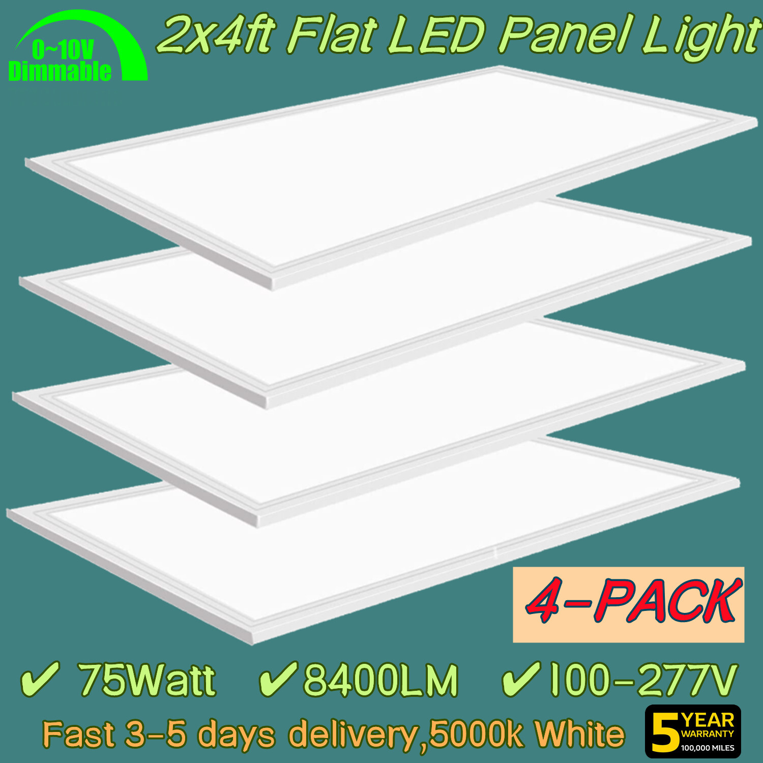2X4 LED Flat Panel Light 75W Drop Ceiling Light Recessed Back-Lit Panel-Dimmable gallery