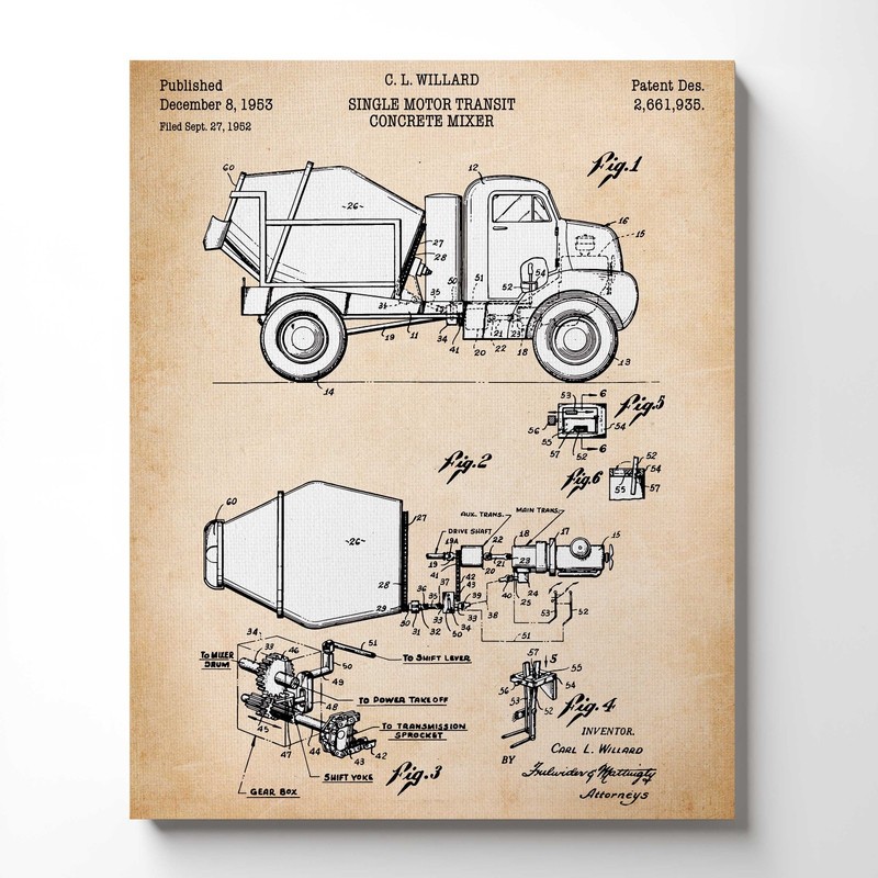 Construction Worker Gifts, Cement Mixer Patent Canvas Print gallery