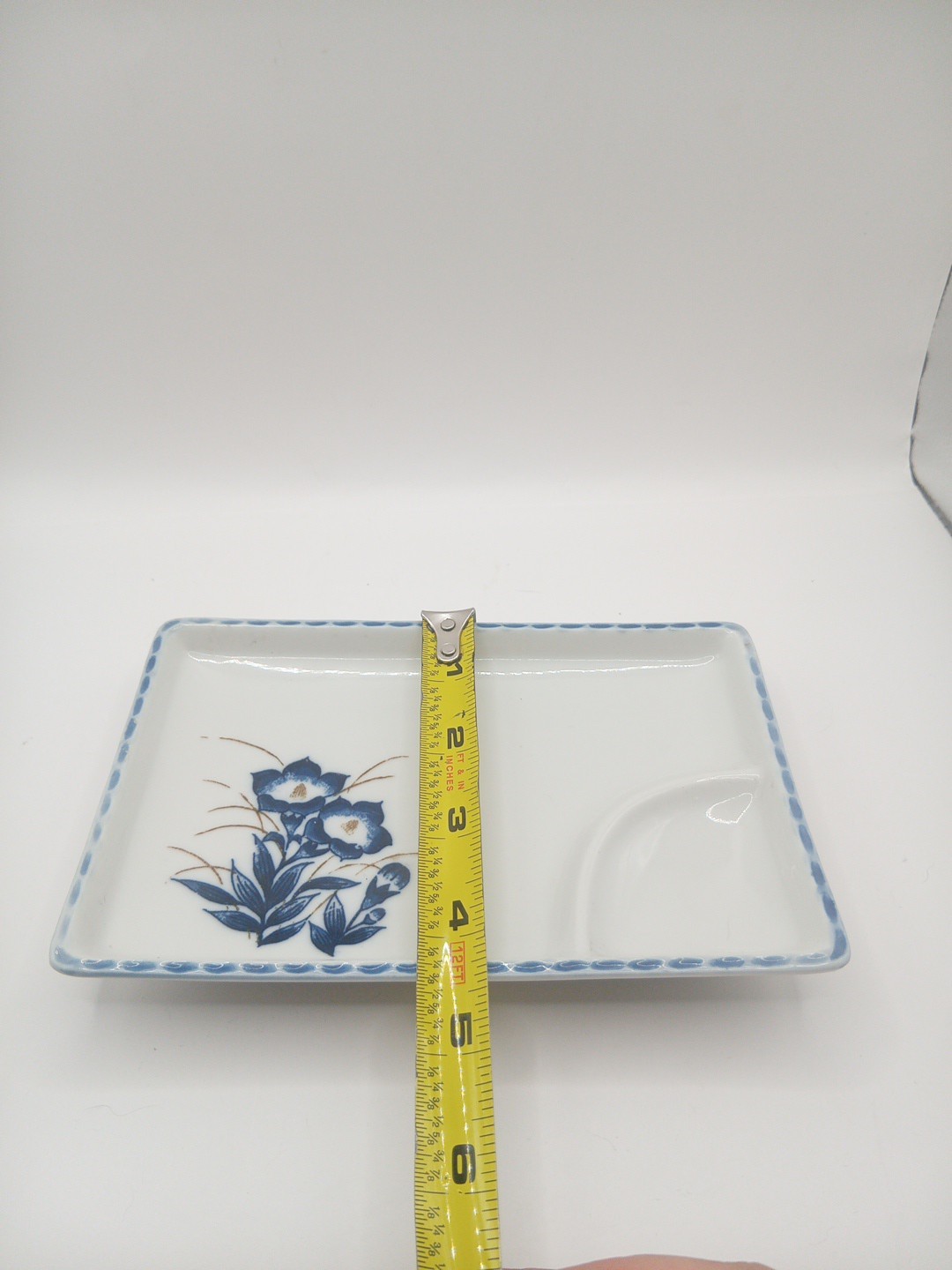 Asian 7inch Ceramic Sushi Serving Plate Or Side Dish Blue And White Flowers gallery