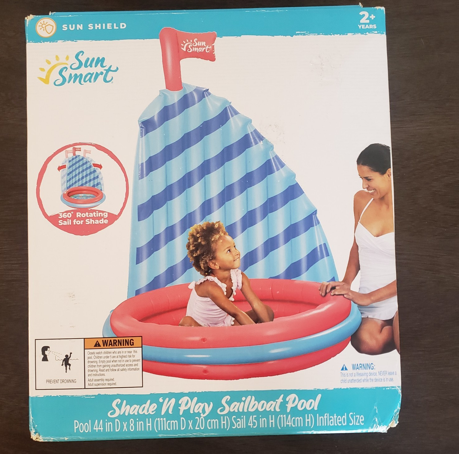 Sun Smart inflatable kids pool 44" shade'n play pool rotating sailboat shade NEW gallery