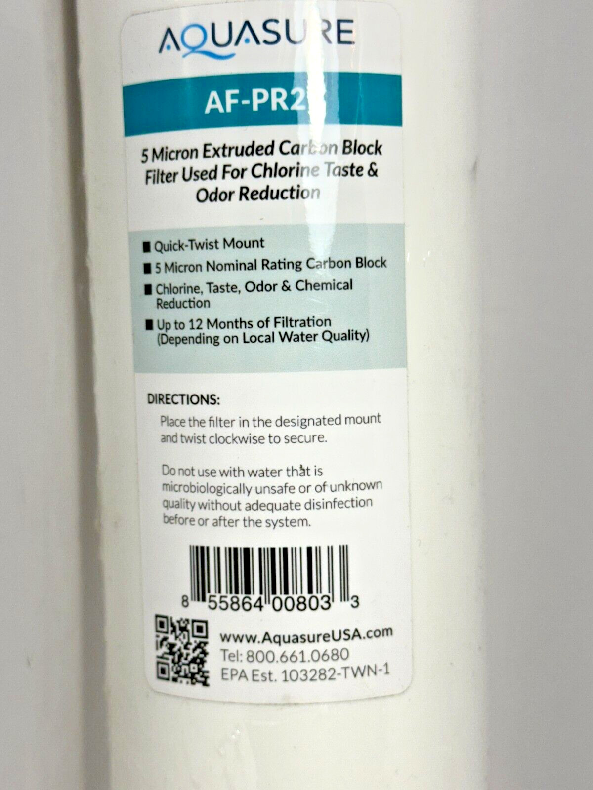 Aquasure AF-PR2 5 Micron Quick Twist Mount Filter for Chlorine Taste & Odor gallery