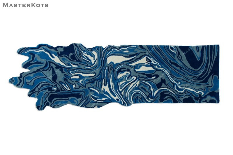 Melting Blue Irregular Shape Runner, Hand-Tufted 100% Wool Soft Area Rug gallery