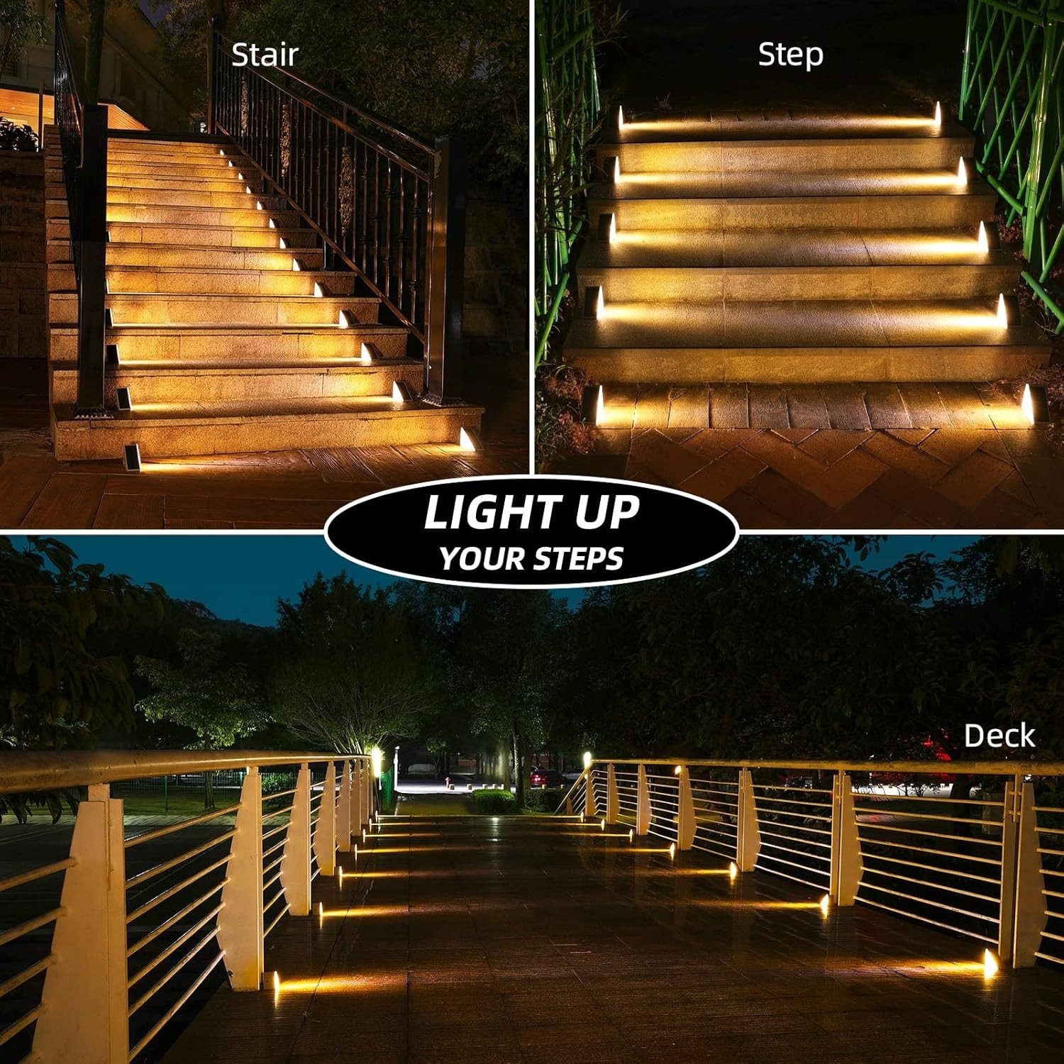 Solar Step Lights Outdoor Waterproof LED Stair Deck Yard Safety Warm White gallery