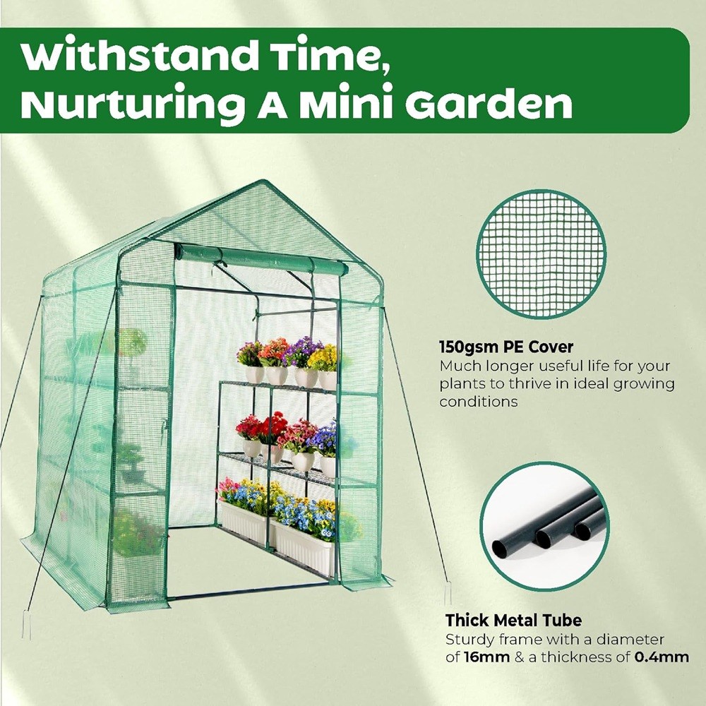 Mini WalkIn Greenhouse with Durable Cover and Sturdy Frame 77in x 56in x 56in gallery