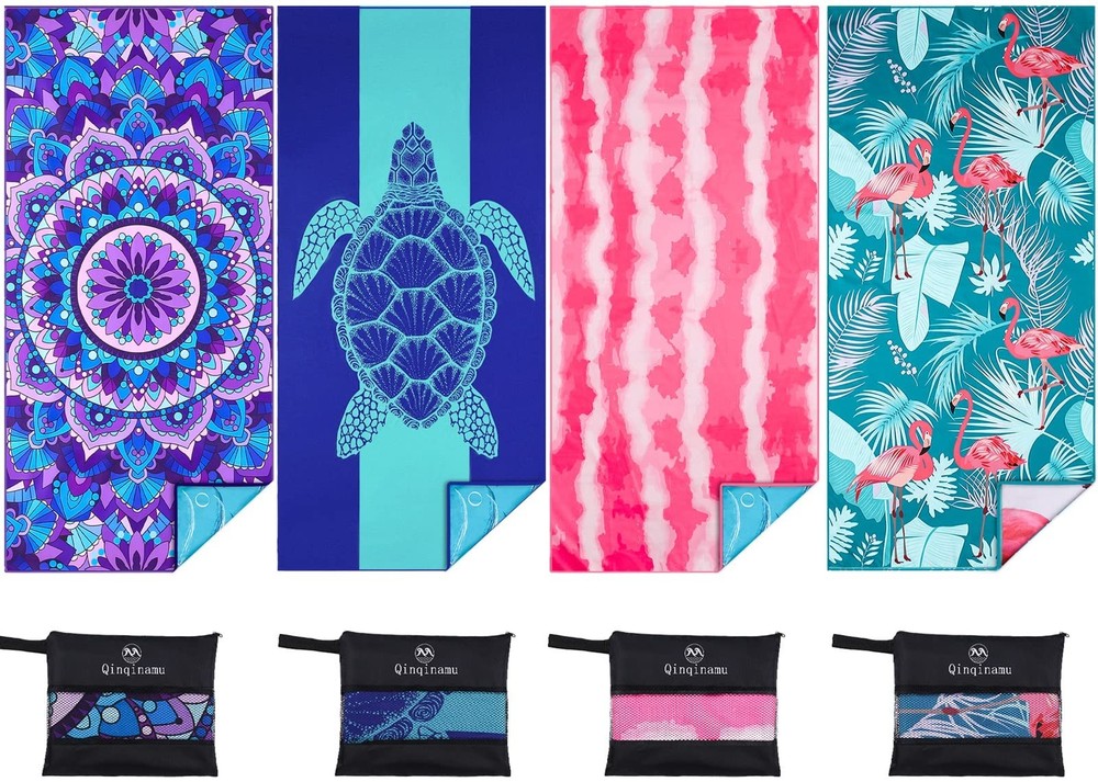 4 Pack Microfiber Thin Lightweight Beach 71"x32", 4 Blue and Red Multi