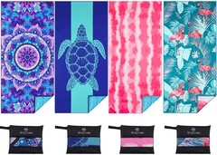 4 Pack Microfiber Thin Lightweight Beach 71″x32″, 4 Blue and Red Multi