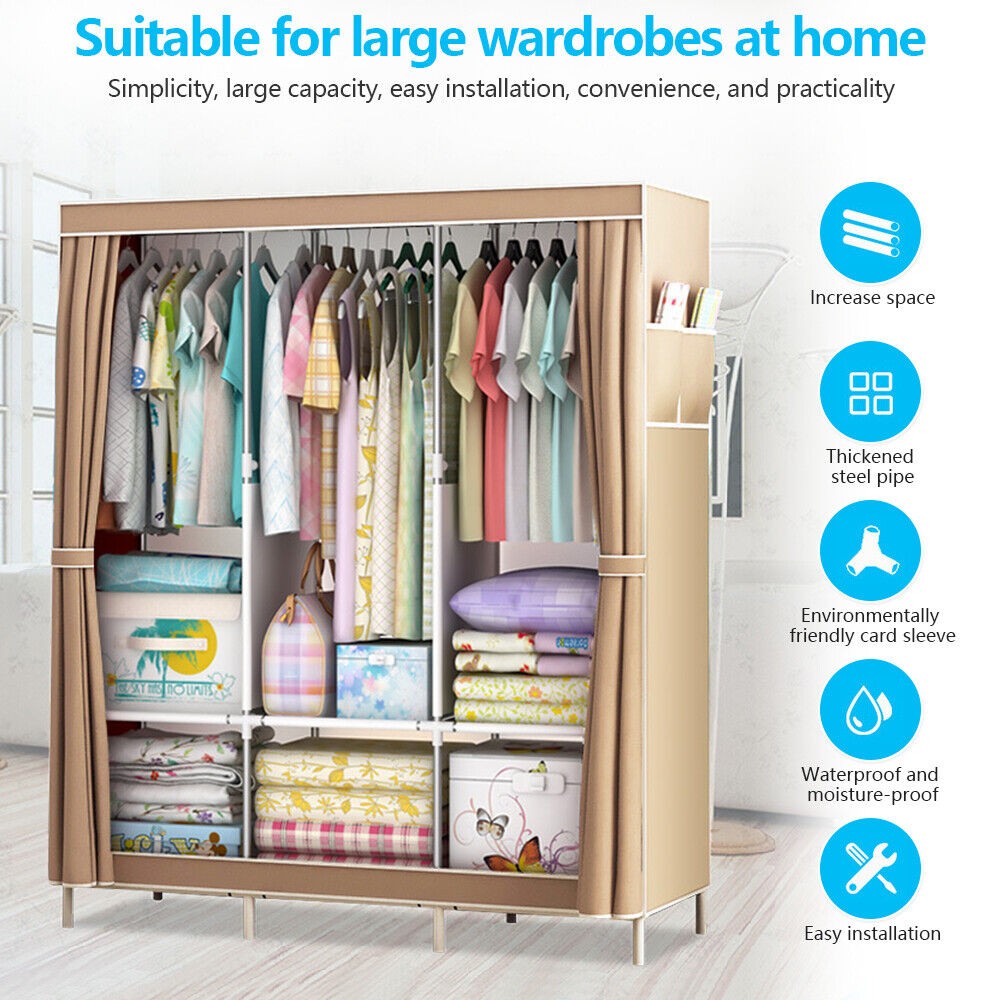 Closet Wardrobe Clothes Rack Portable Storage Holder Organizer Dustproof Cover gallery