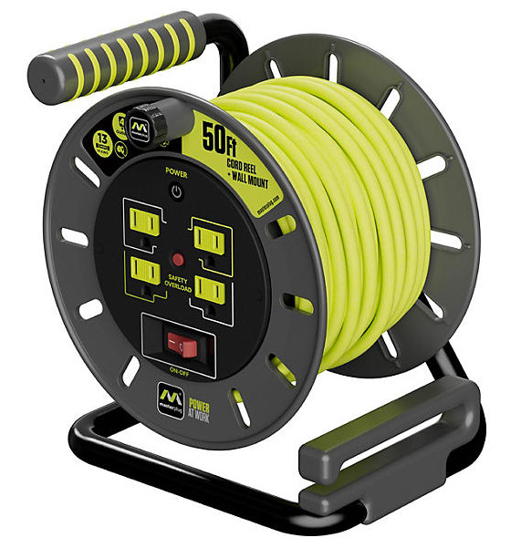 Masterplug 50ft Extension Cord Reel with 4 Sockets & Wall Mount - 13A Power gallery