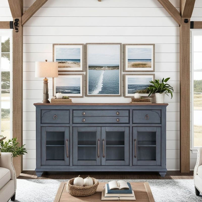 Americana Buffet Server Cabinet, No Assembly Required, Corduroy Blue Finish gallery