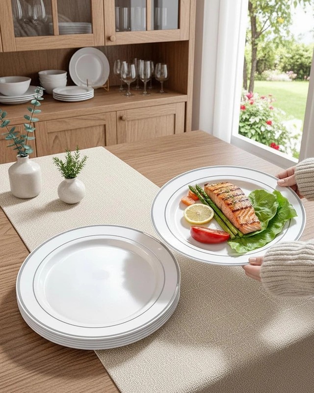 High-Quality Silver Plastic Plates - 10.25inch - 100 Count gallery