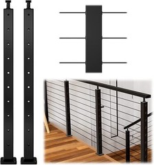 Level drilled Cable Railing Post 36″x2″x2″(Post Body 33″) Stainless Steel Black
