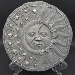 Celestial Sun Moon Stars Wall Plaque Gray Stone Look Garden Decor 10 Inch Round