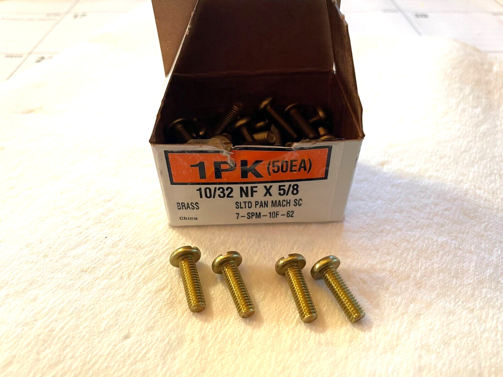Brass Pan Head Standard Slotted Machine Screws, 10/32 x 5/8" length, Set of (4) gallery