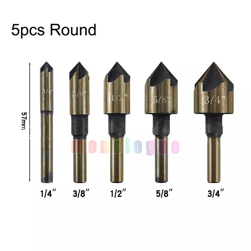 5PC COUNTERSINK TOOL BIT SET COUNTER SINK FOR STEEL METAL WOOD PLASTIC ALUMINUM gallery