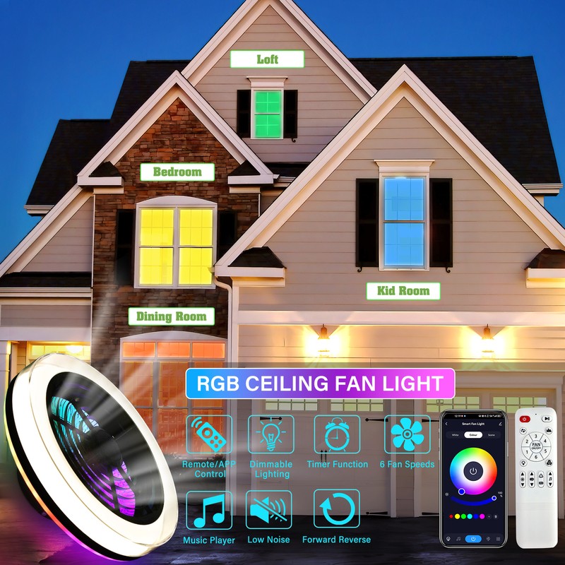 18" Smart Ceiling Fan with Light Alexa Siri Google Assistant w/Bluetooth Speaker gallery